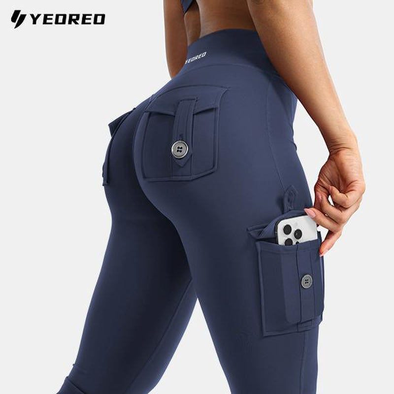 YEOREO Coreflex Women'S Workout Flare Leggings with Pockets Hidden Scrunch High Waisted Cargo Gym Yoga No Front Seam Leggings Flared Joggers Fitness Outfit Camouflage Sports Pants