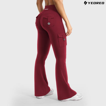 YEOREO Coreflex Women'S Workout Flare Leggings with Pockets Hidden Scrunch High Waisted Cargo Gym Yoga No Front Seam Leggings Flared Joggers Fitness Outfit Camouflage Sports Pants