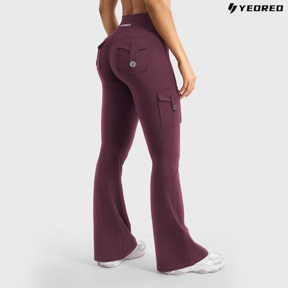 YEOREO Coreflex Women'S Workout Flare Leggings with Pockets Hidden Scrunch High Waisted Cargo Gym Yoga No Front Seam Leggings Flared Joggers Fitness Outfit Camouflage Sports Pants