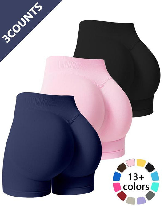 Women'S Solid Color High Waist Gym Shorts, Breathable Comfortable Skinny Shorts for Yoga Gym Workout Running Cycling, Ladies Sportswear for Summer, Activewear